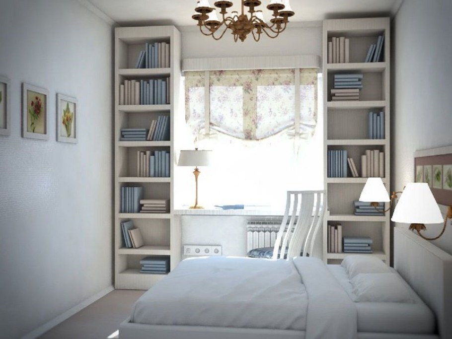 Спальня с рабочим местом у окна