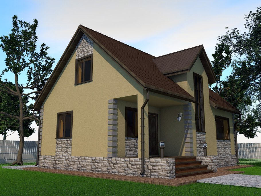 Дом из арболита с фасадом