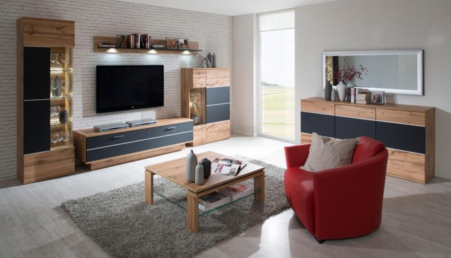 Гостиная Бостон дуб Вотан/белый глянец