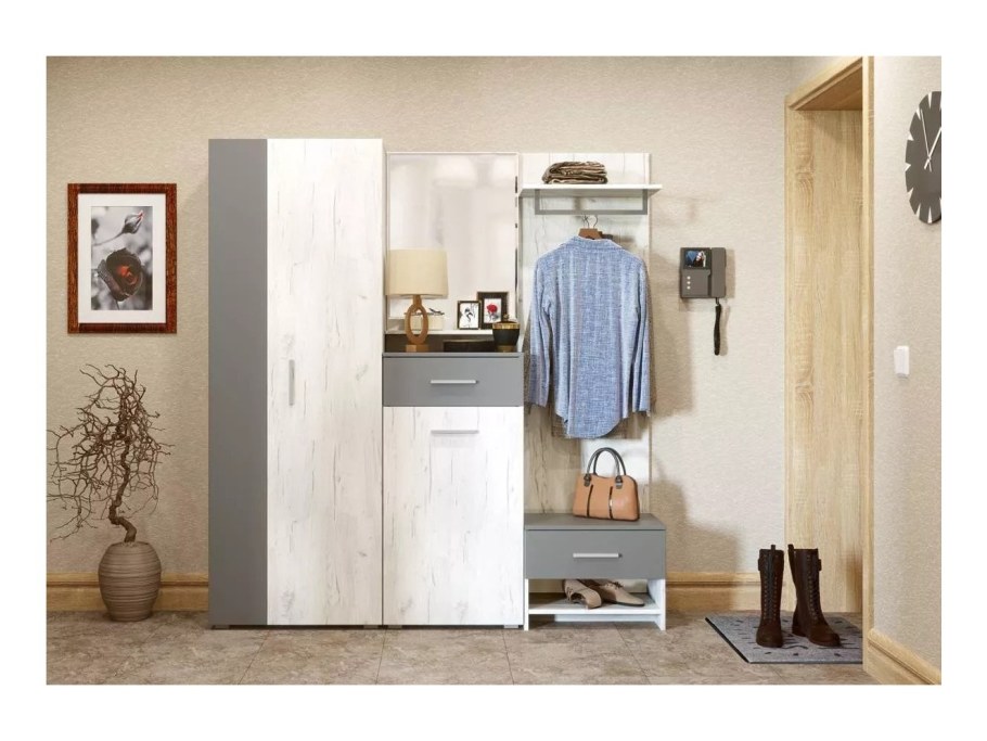 Вешалка Юнона дуб белый/серый