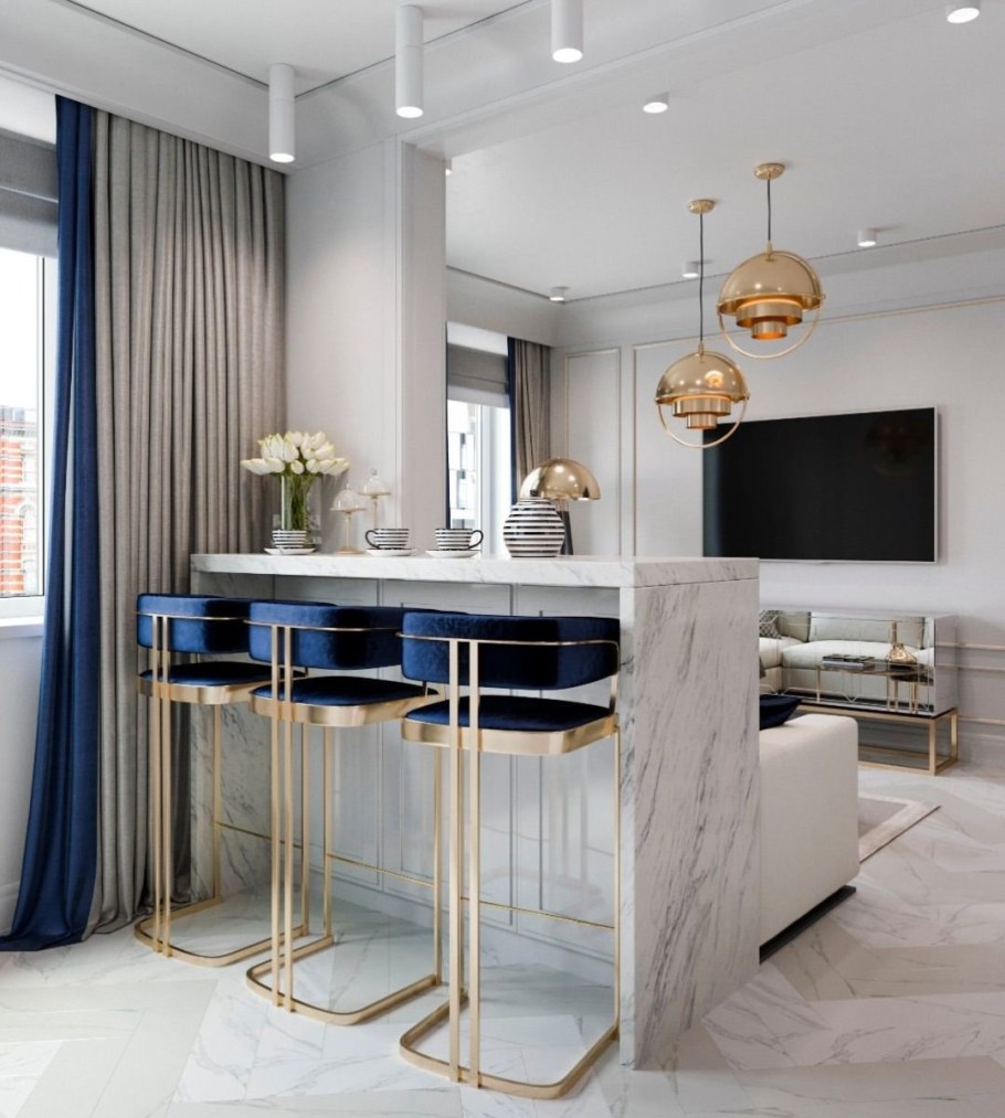 Кухня гостиная с барной стойкой