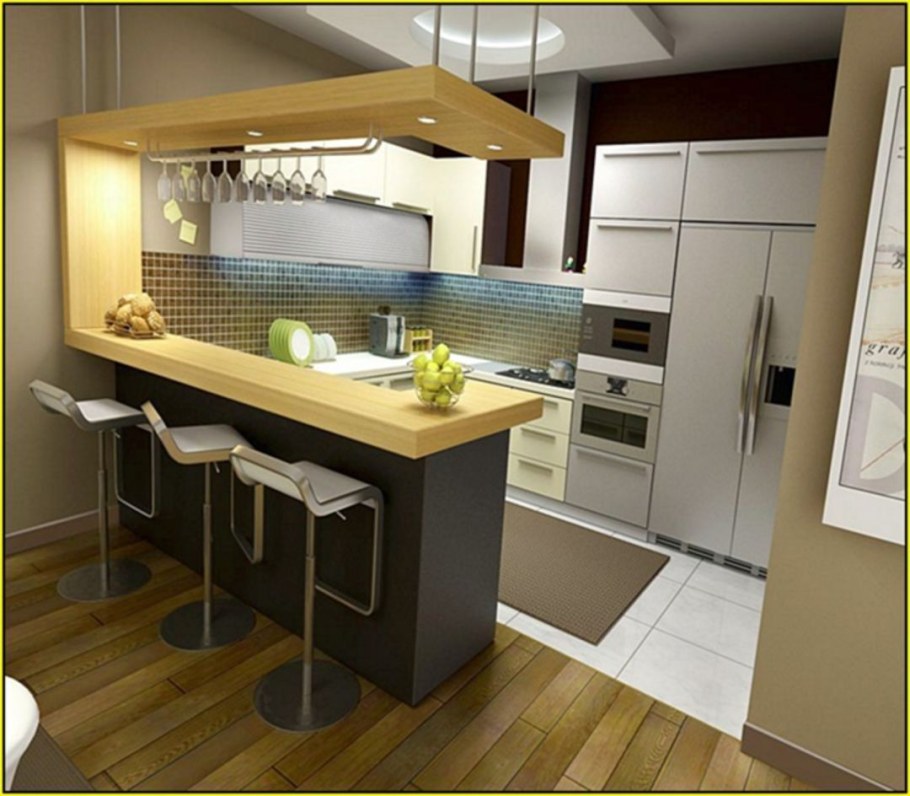 Кухня гостиная разделенная барной стойкой