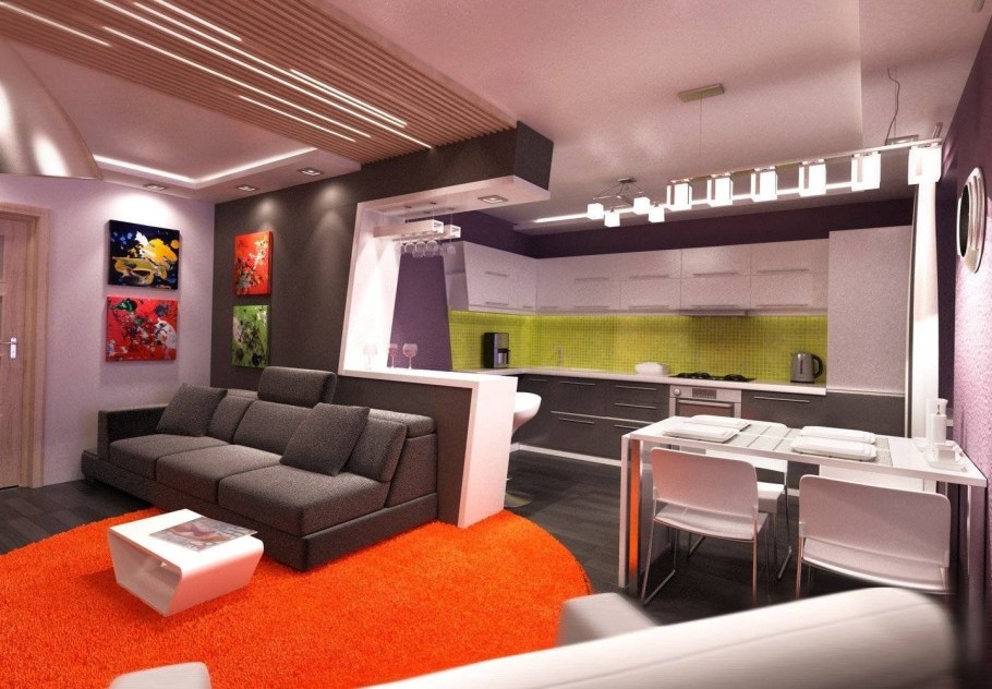 Кухня гостиная с ьарной стройкой