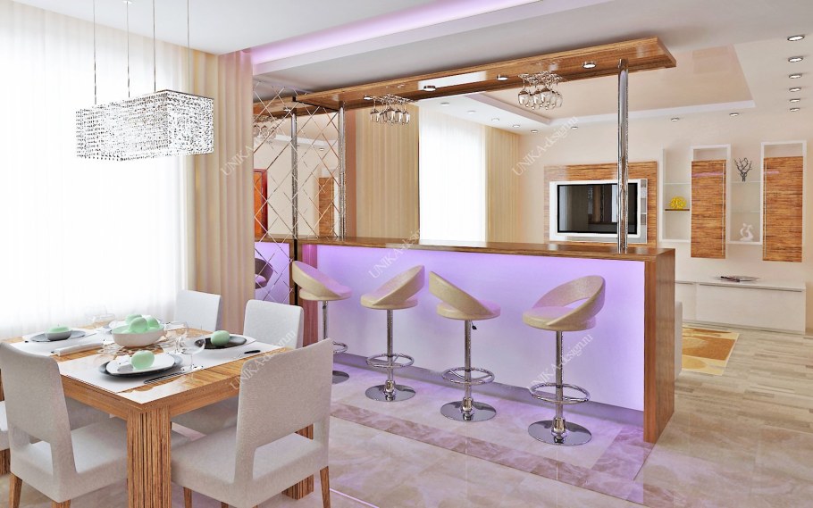 Кухня столовая с барной стойкой