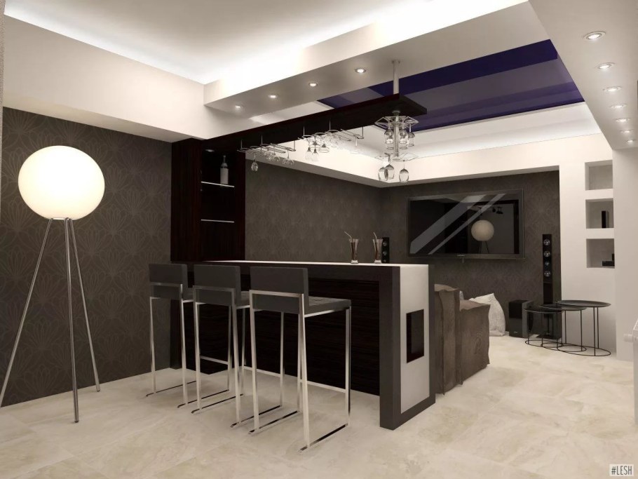 Кухня студия с барной стойкой