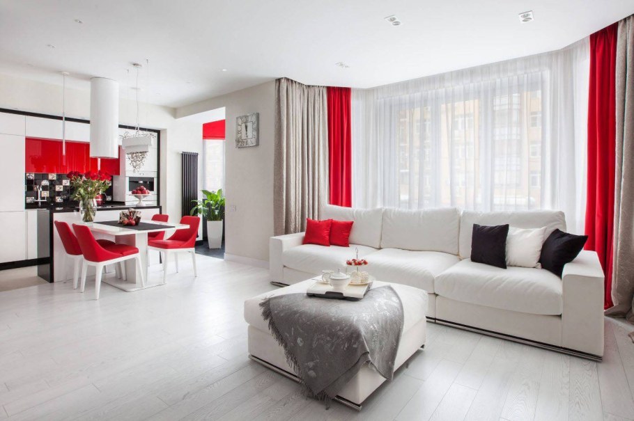 Гостиная с красными акцентами