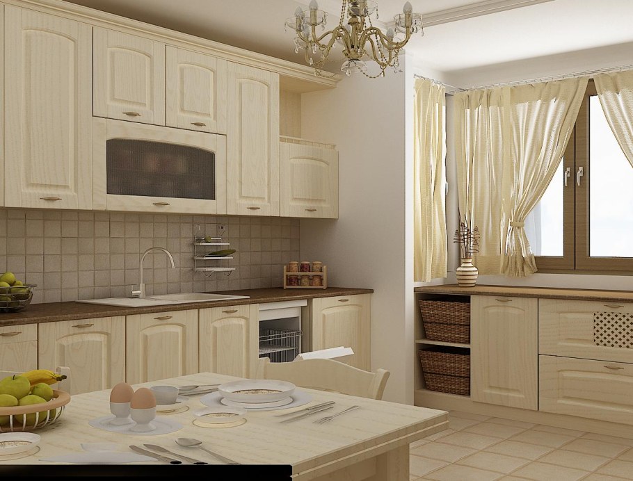 Фартук для кухни в бежевых тонах