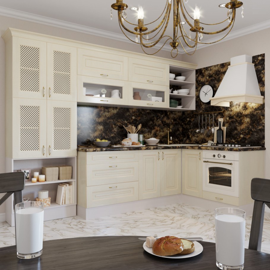 Кухни классика жемчужный ясень патина