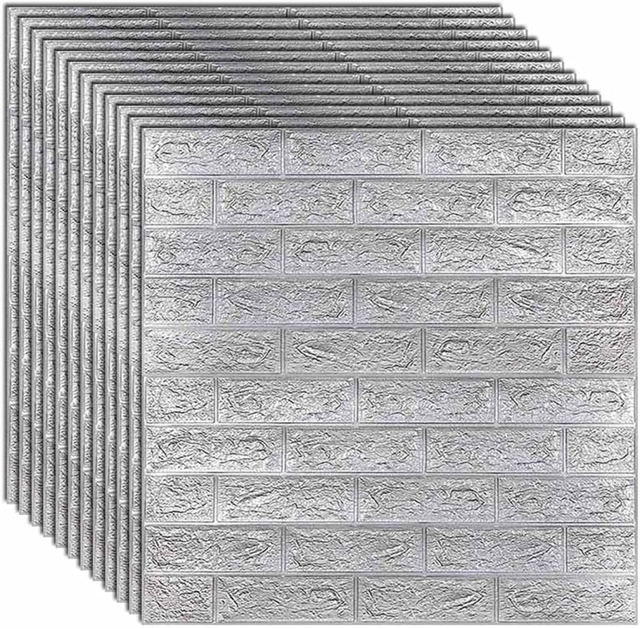 Панель самоклеющаяся кирпич серебро 770*700*5