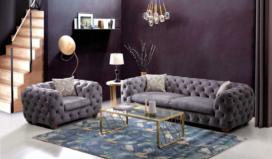 Диван Честер черная кожа