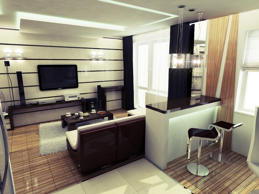 Кухня гостиная с ьарной стройкой