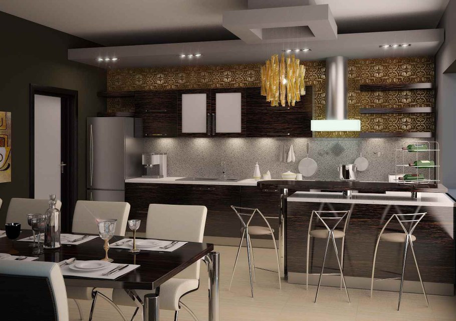 Кухня столовая с барной стойкой
