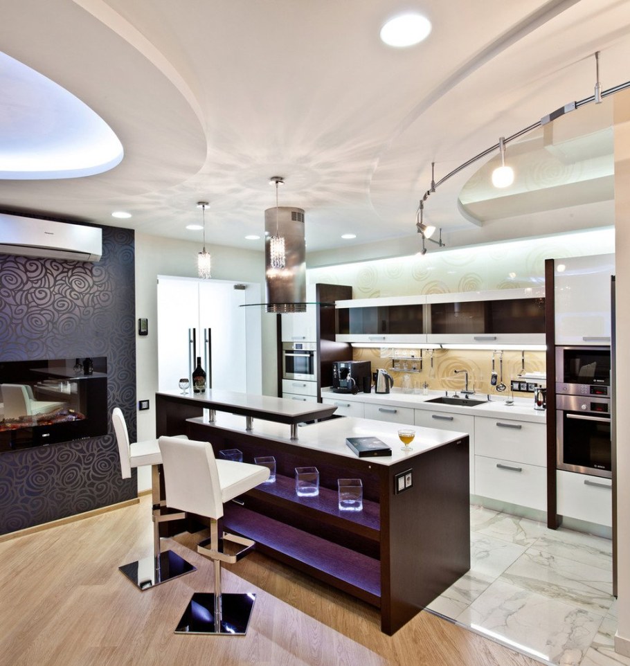 Кухня гостиная с барной стойкой