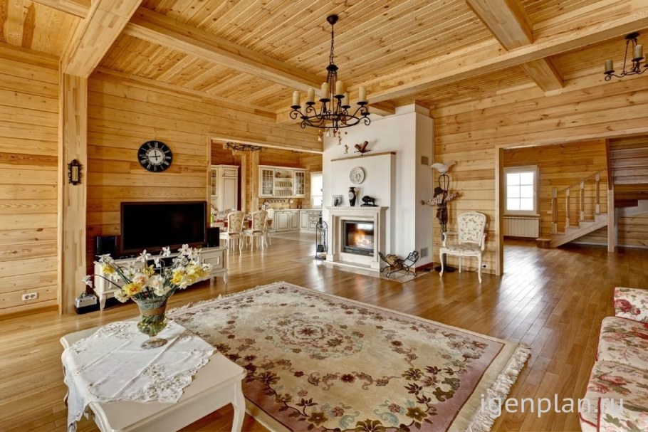 Интерьер в стиле русская усадьба в бревенчатом доме