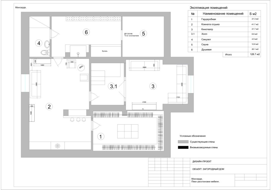 План мебели с привязками