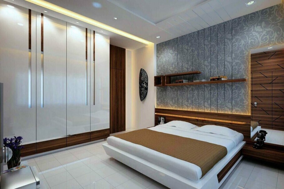 Интерьер спальни со шкафом