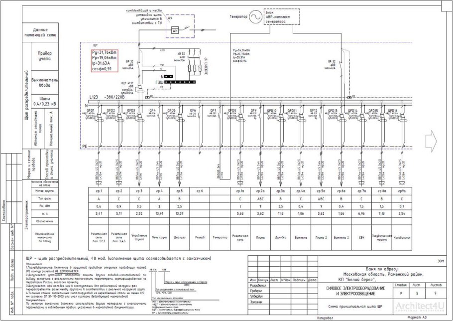 Проект электроснабжения бани