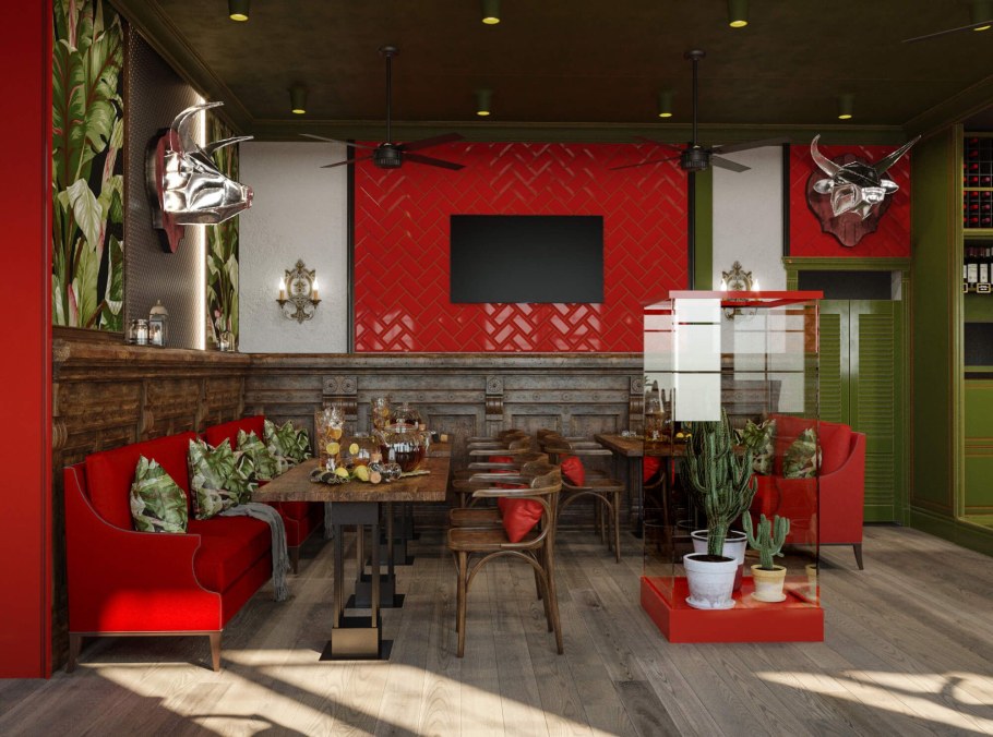 Сочетание цветов в интерьере кафе