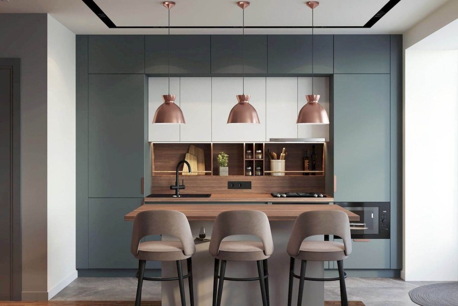 Современная кухня с антресолью