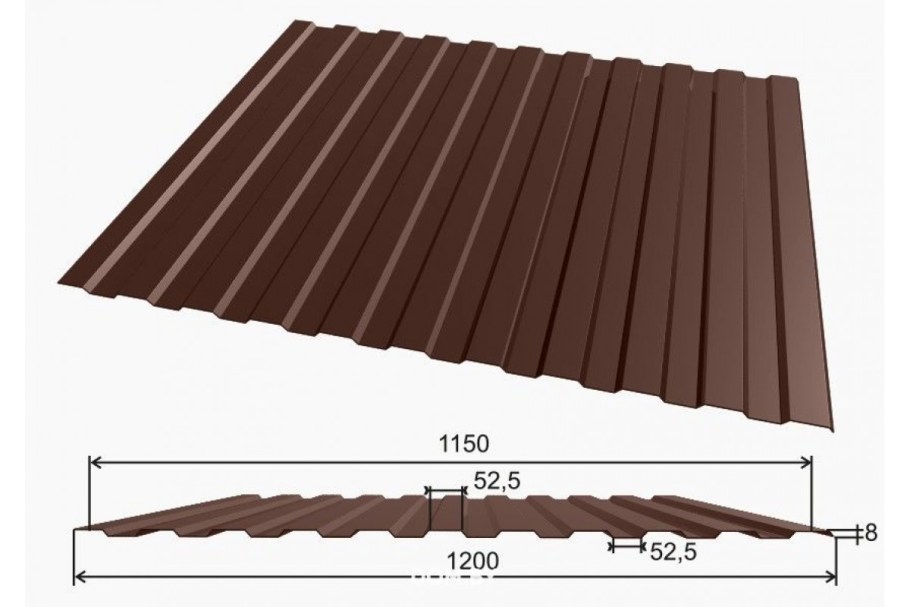 Профнастил нс20 2х1,15м. Шоколад 8017