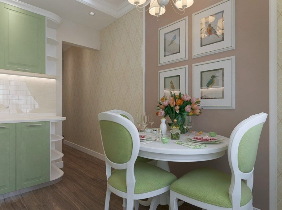 Кухня в бежево фисташковых тонах