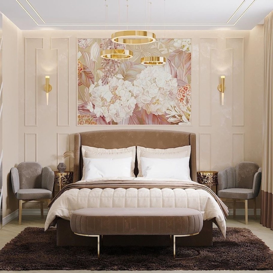 Affresco в интерьере классической спальни