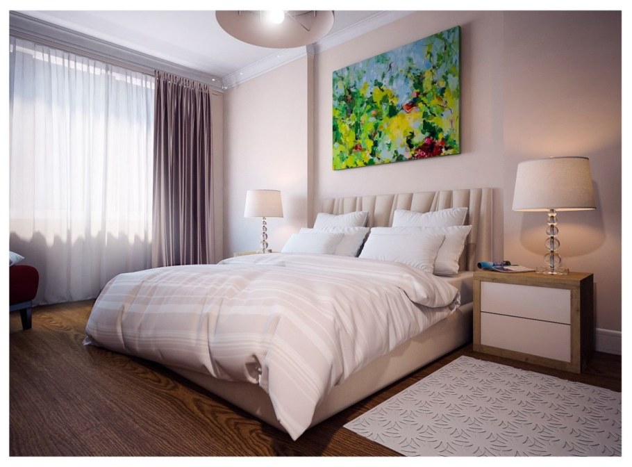 Бежевая спальня с белой мебелью