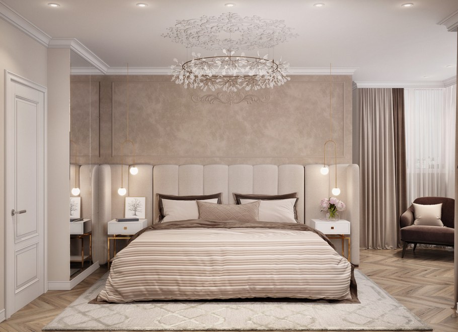 Спальня с гардеробной в современной классике