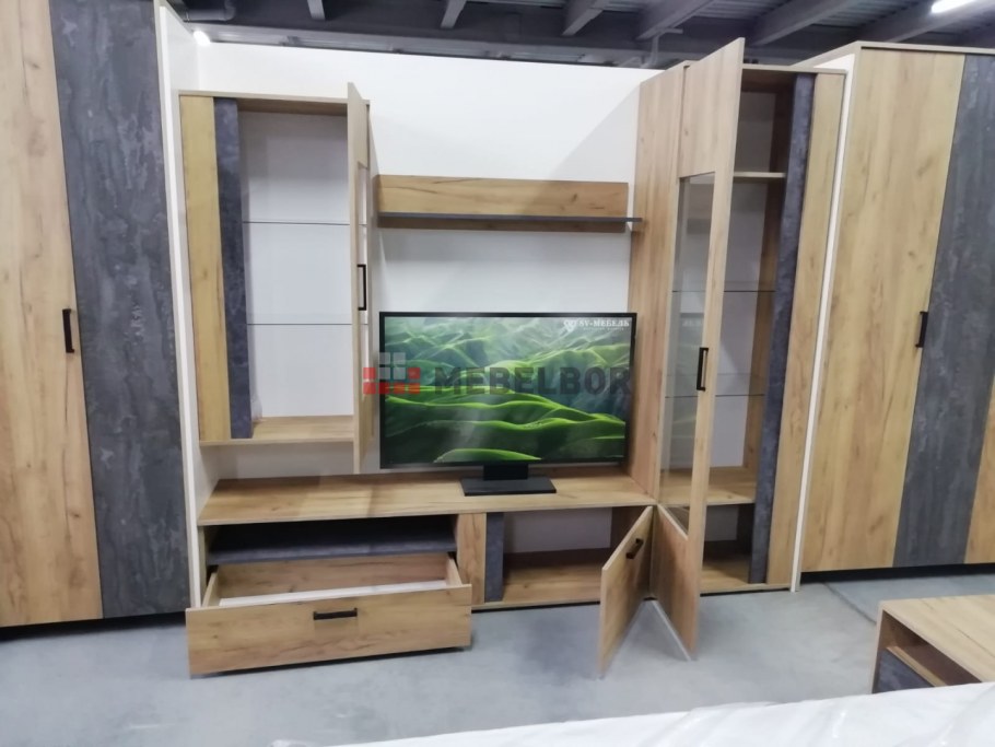 Гостиная МГС 1 дуб золотой/камень темный