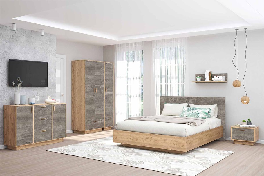 Шкаф трехстворчатый МСП-1 - дуб золотой / камень тёмный