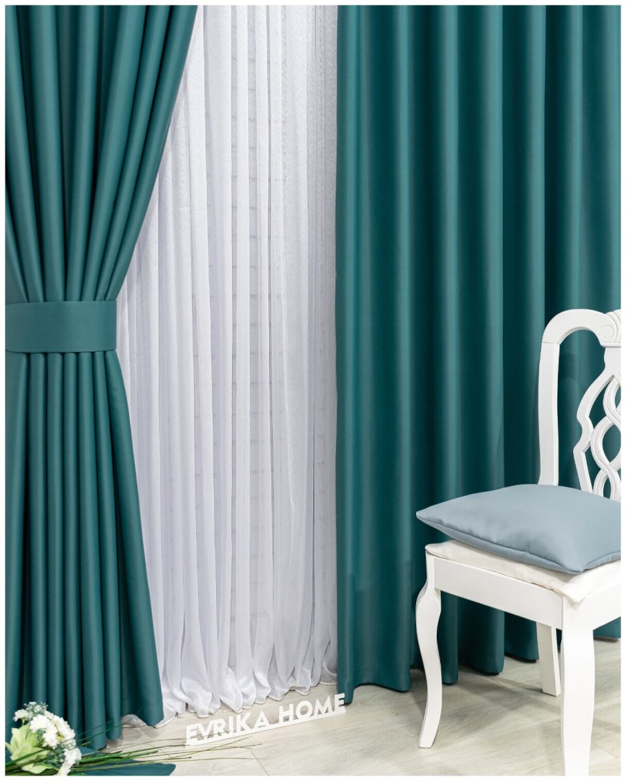 Темно бирюзовые занавески