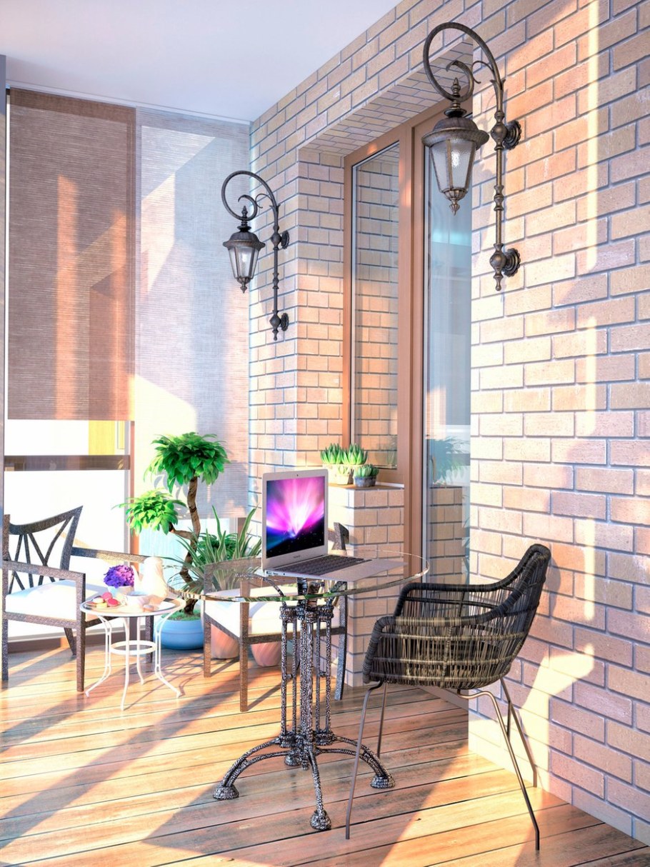Кирпич в интерьере балкона