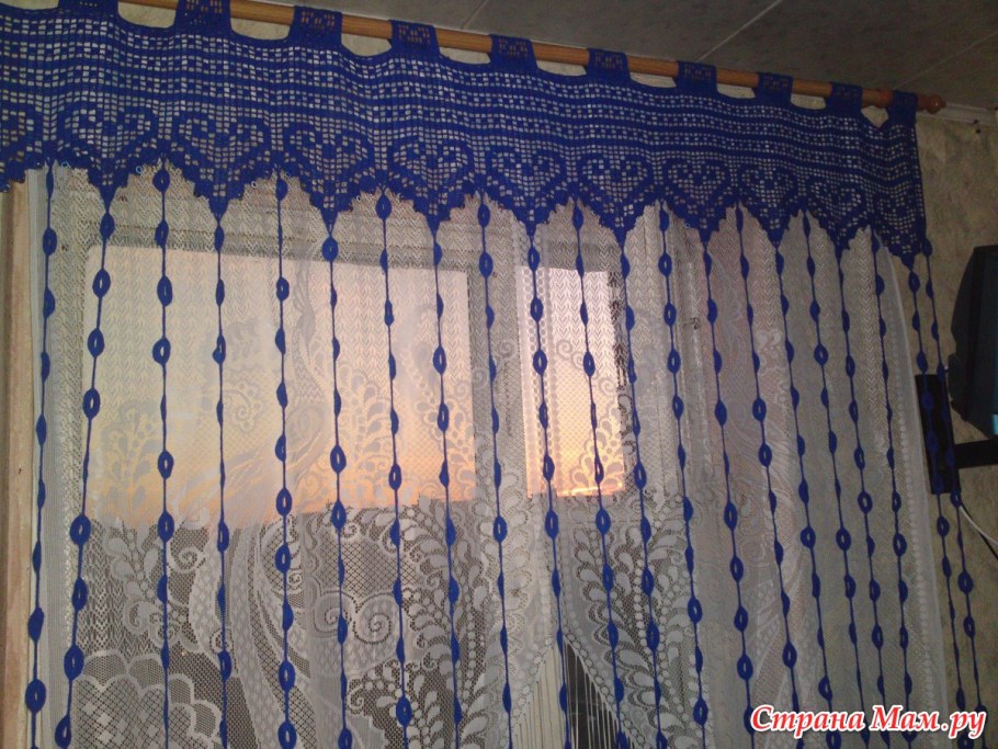 Шторка крючком на кухню