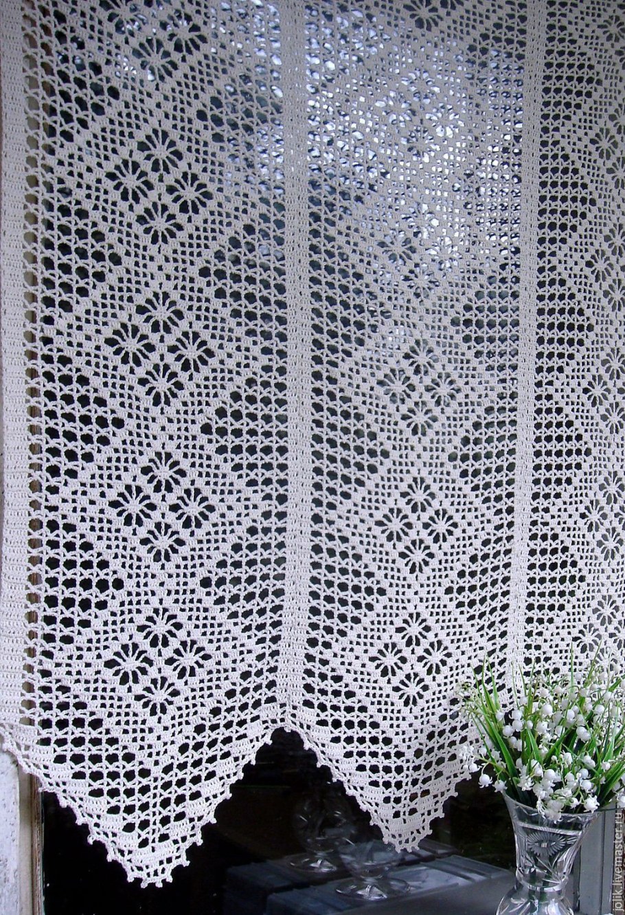 Вязаные занавески на кухню