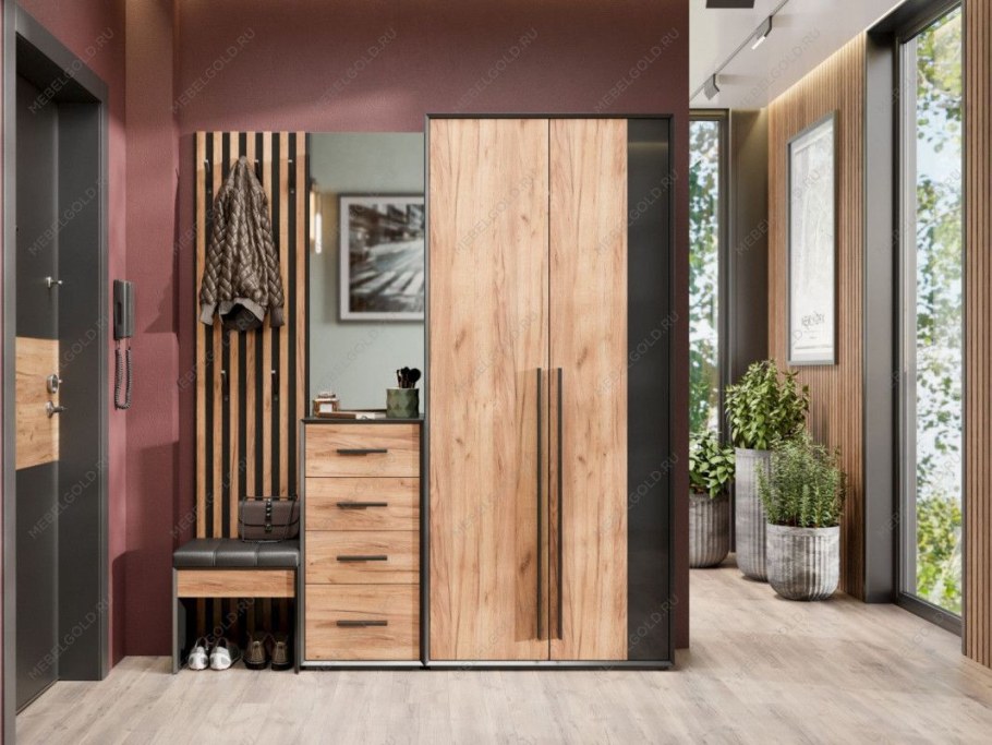 Модульная прихожая Неаполь (черный/дуб золотой)