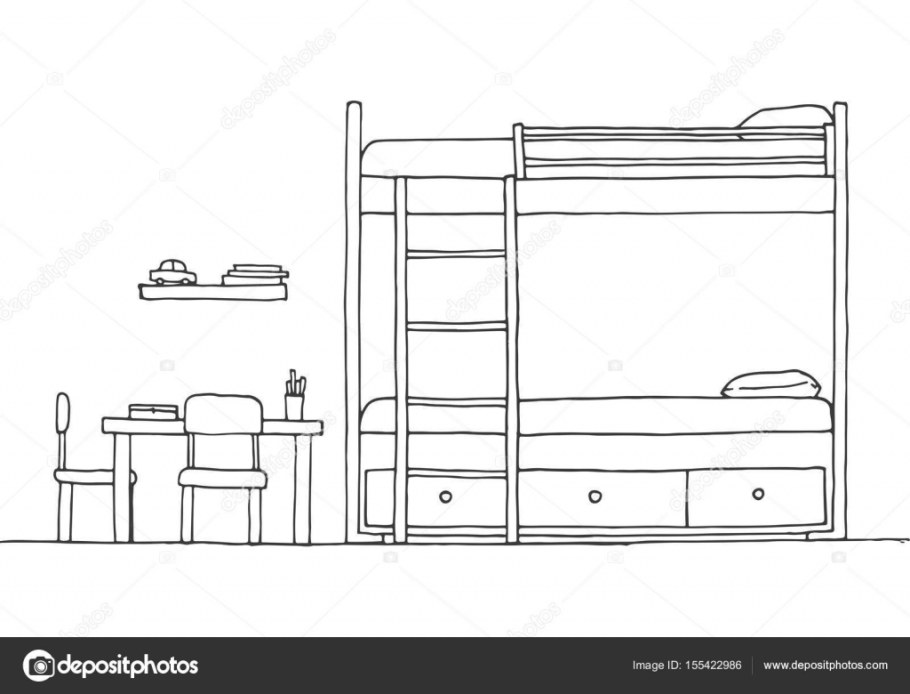 Раскраска комната с двухъярусной кроватью