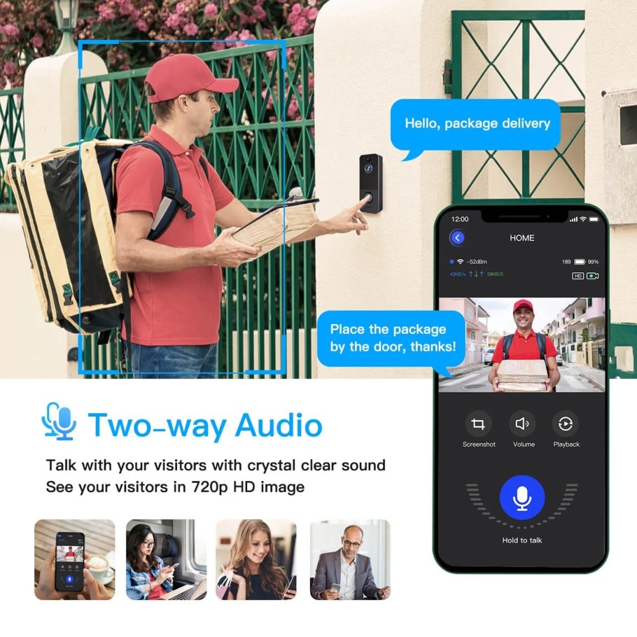 Беспроводной Wi-Fi видеодомофон с записью в облако Video Doorbell