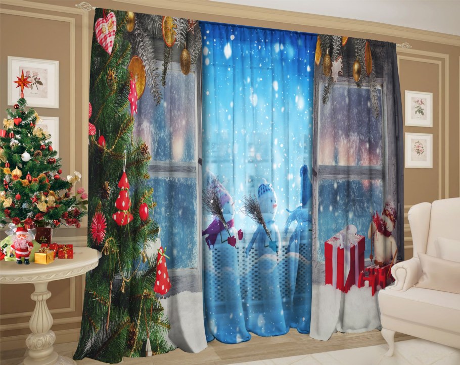 Новогодние шторы со снежинками