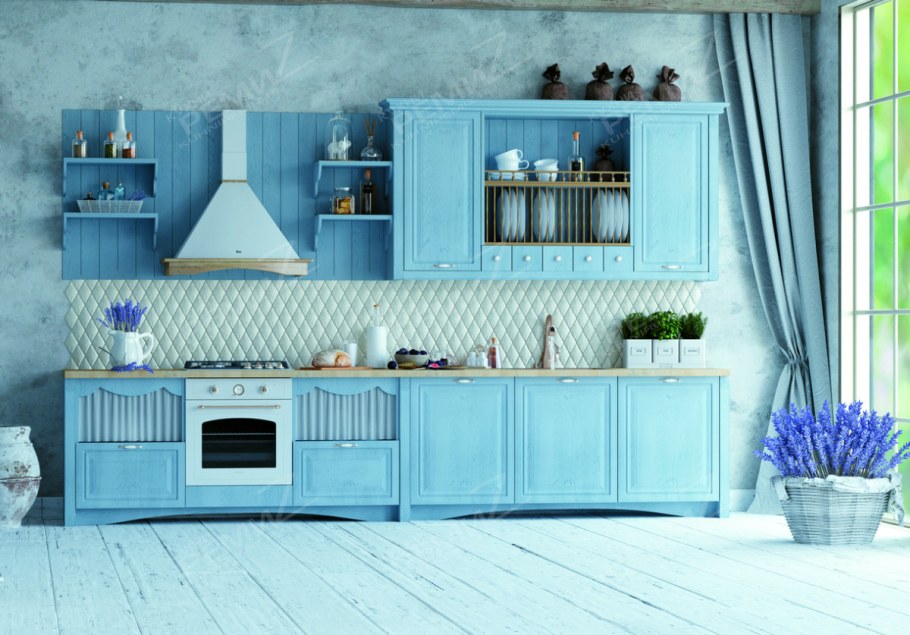 Кухня Роял Вуд голубая