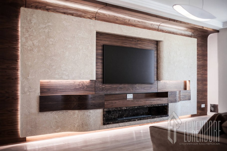 Декоративная штукатурка для внутренней отделки полки под телевизор