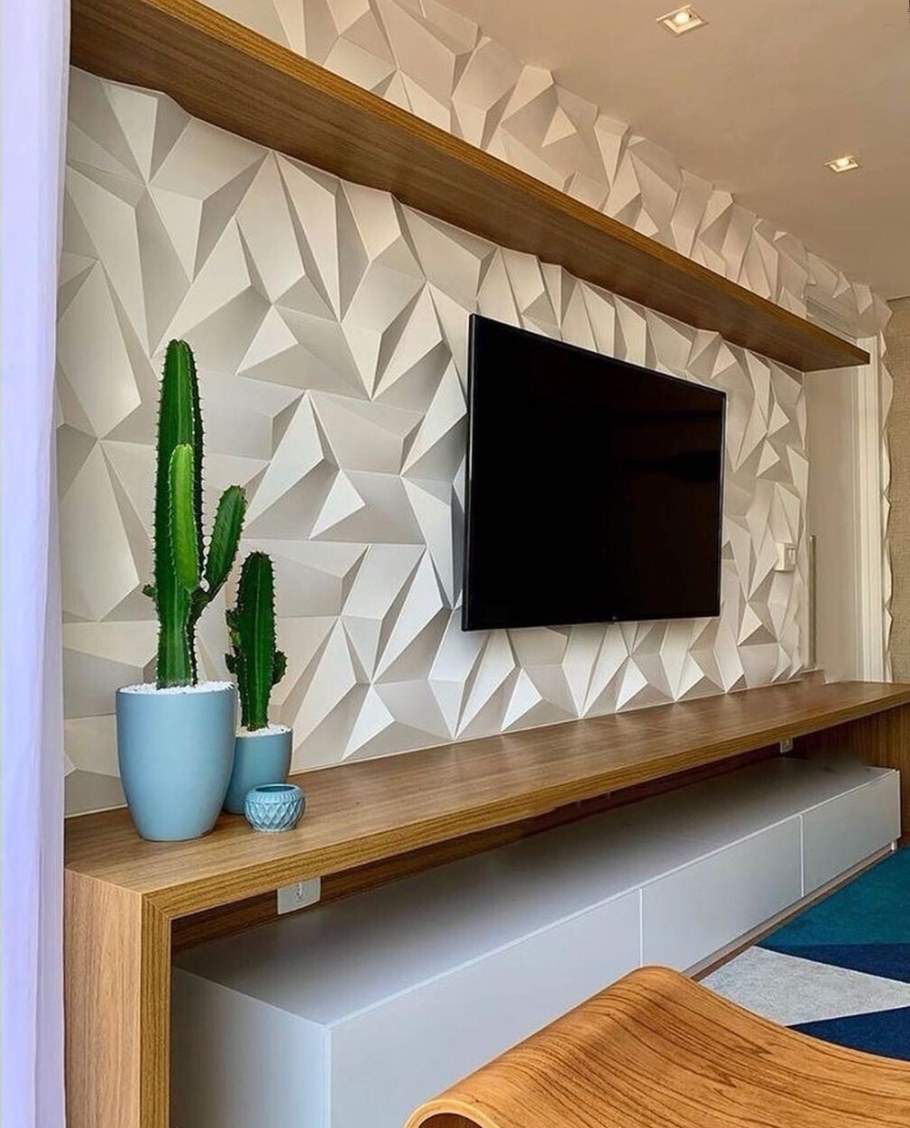 Стена с телевизором и 3 d панелями