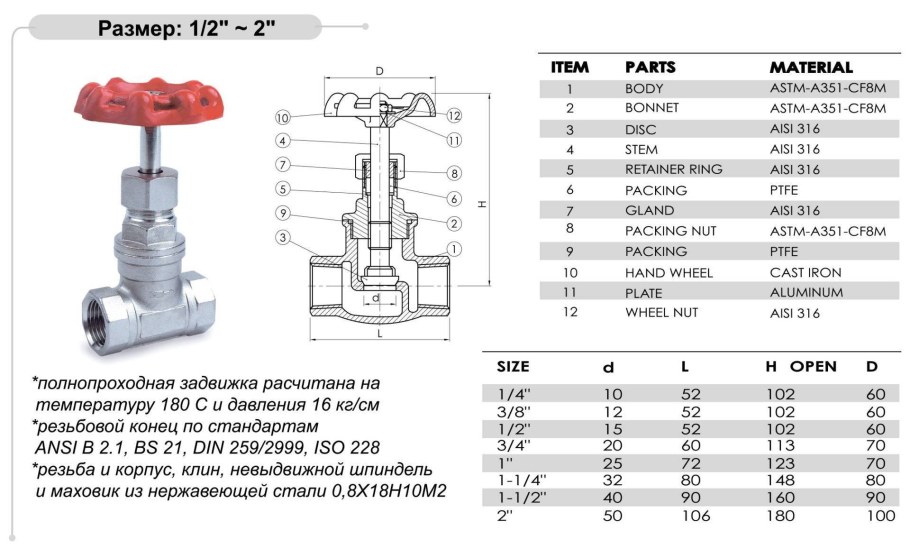 Задвижка чуг МЗВ ду50 ру16 110c Tecofi voc4241c-00ep0050