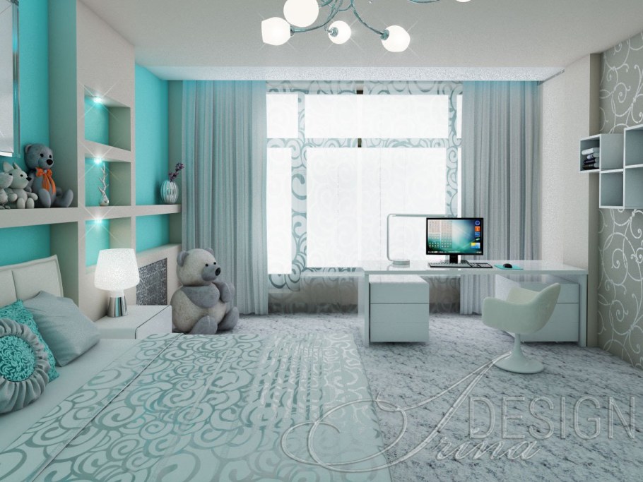 Комната для девочки подростка в голубых тонах