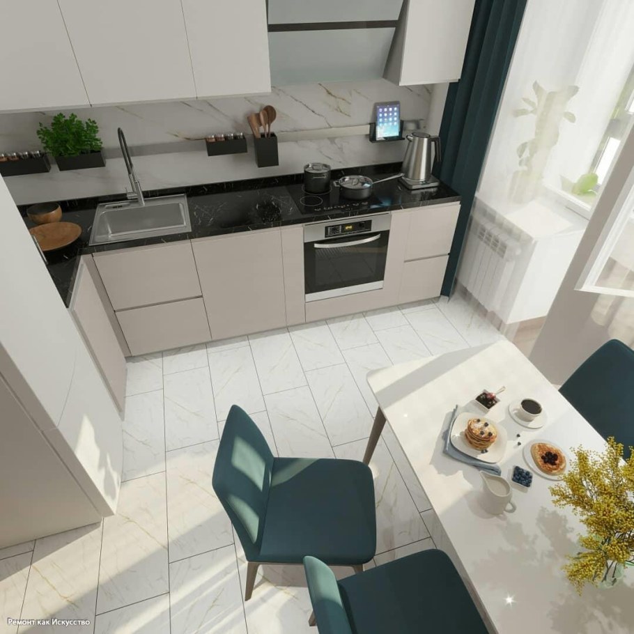 Проект квадратной кухни 9 кв.м