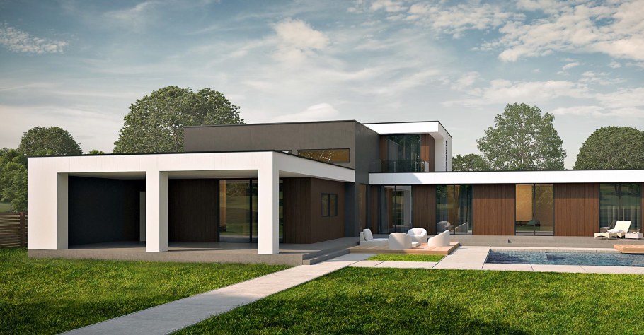 Угловой дом с плоской крышей