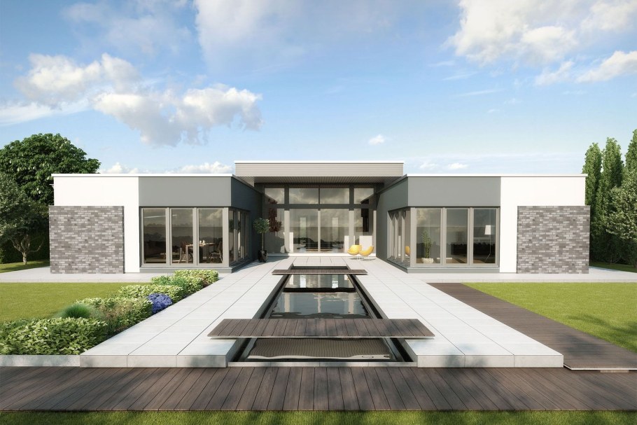 П образный дом с плоской кровлей