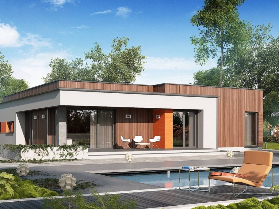 Одноэтажный дом z500 с плоской крышей проекты