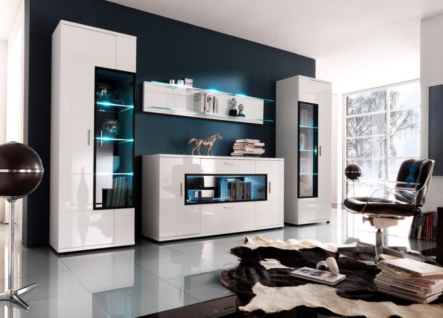 Стенка в стиле хайтек для гостиной