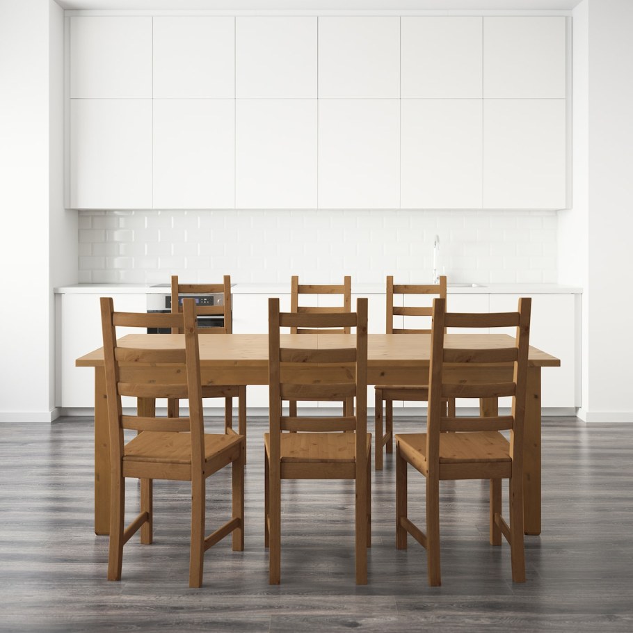 СТУРНЭС / КАУСТБИ стол и 6 стульев, морилка,антик