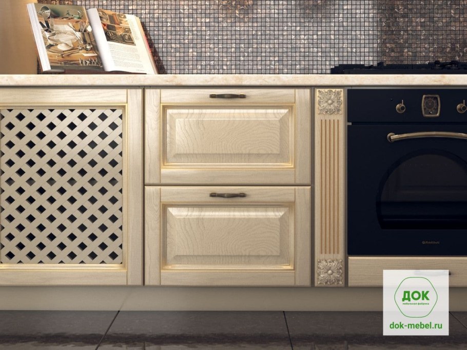 Кухня с фрезеровкой фасадов слоновая кость и шоколад